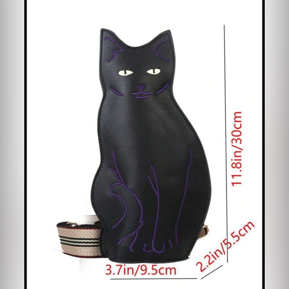 Cute Black Cat Sling Bag for Girl Small Shoulder Bag Kawaii Kitty Crossbody NWOT - Picture 2 of 5